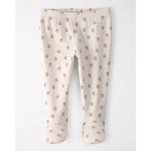 Baby Girl Organic Cotton Rib Footed Pants in Strawberry Print - Little Planet | Carter's