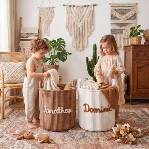 Custom Corduroy Storage Bin with Personalized Name | Kids Toy Organizer, Nursery Decor Basket, Personalized Baby Shower Gift
