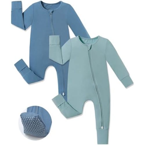 JunNeng Viscose from Bamboo Sleeper with Mittens, 2 Way Zipper Baby Boy Pajamas, Non Slip Sleep'N Play Romper