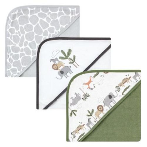 Hudson Baby Unisex Cotton Rich Hooded Towels, Safari Life, One Size