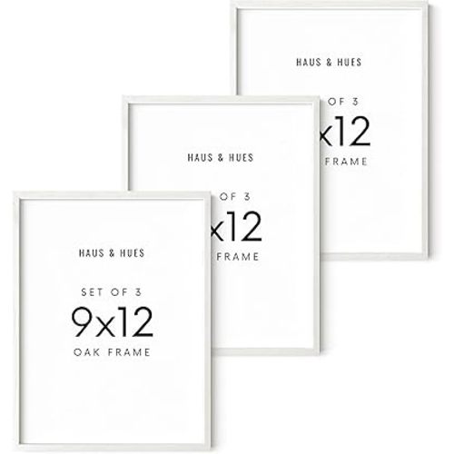 HAUS AND HUES White Oak Wood 9x12 Picture Frames - Set of 3, Elegant Frames for Photos and Posters