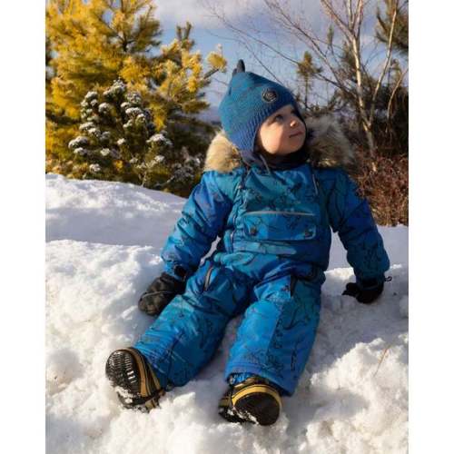 One-Piece Baby Play Snowsuit Designed for Car Seat, Blue Gradient Dinosaur Print - Deux par Deux | Maisonette