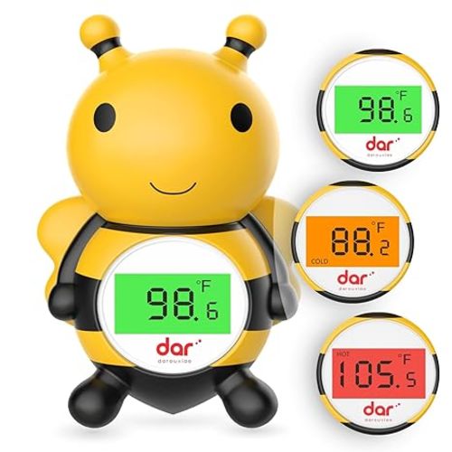 Baby Bath Thermometer, Digital Water Temperature Thermometer with 3 Color Backlit and Temperature Warning, Safety Bath Tube Thermometers Floating Toy for Infant, Toddler(Bee)