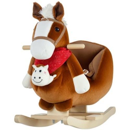 Qaba Kids Ride-On Rocking Horse Toy Rocker with Fun Song Music & Soft Plush Fabric for Children 18-36 Months