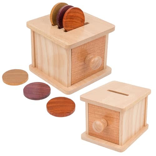 Adena Montessori Infant Toddlers Coin Box Montessori Toys for 6-12 Months Babies 1 Year 2 Year Old (Natrual Wood)