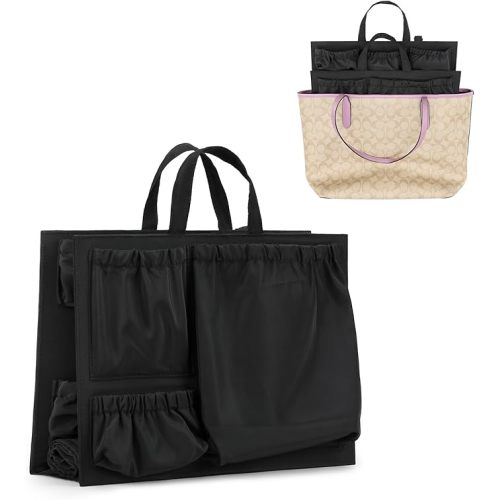 Lmbabter Removable Organizer Insert with Insulated Pocket,Updated Diaper Bag with 11 Total Pockets&Changing Pad, Handbag Tote Bag for Women Mommy Nurse (Black)