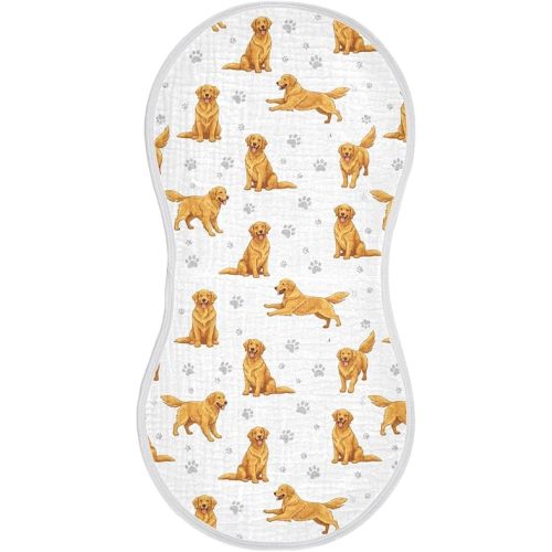 1 Pack Muslin Burp Cloths Golden Dogs Paw Prints White Cotton Baby Burp Cloths Absorbent Burping Cloth Soft Spit Up Rags for Newborn Boys Girls 22x11 Inch