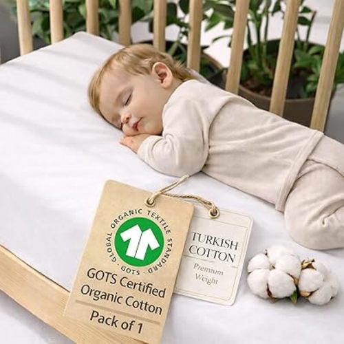 Crib Sheet – 100% Organic Turkish Cotton, GOTS Certified Premium Weight, Ultra Soft, Breathable Fitted 1 Pack - Toddler Bed Mattress Sheets for Boys & Girls