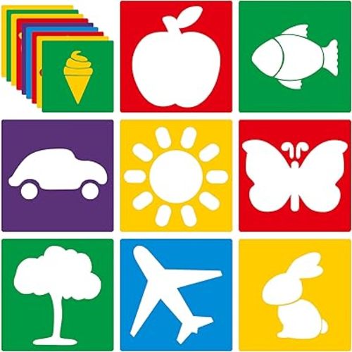 24 Pieces Stencils,Large Drawing Stencils Chalk Template,8 Inches Washable Shape Template Stencils Kit for Crafts,Painting Drawing (Primary, 8 inch)
