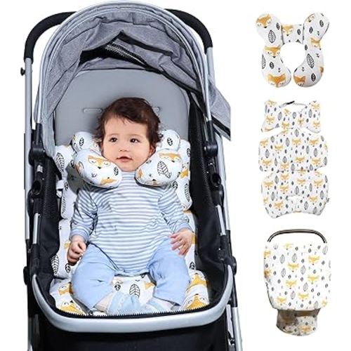 KAKIBLIN Baby Neck Pillows, Baby Head Pillow,Stroller Infant Insert, Car Seat Covers for Babies,Baby Shower Gifts, Baby Travel Set, Perfect for Car Seats, Strollers, Swings (Yellow Fox)