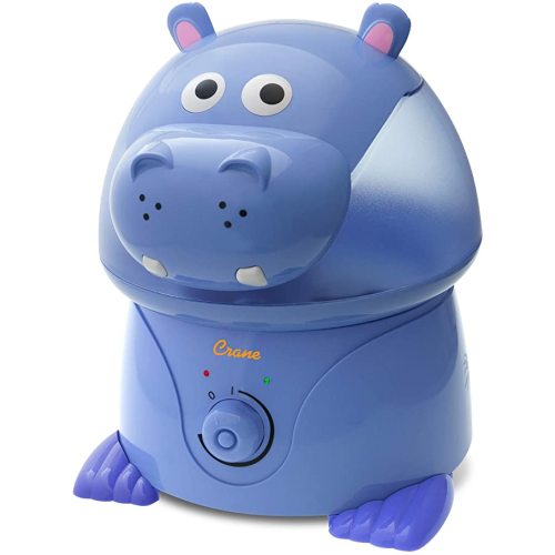 Crane Animal Humidifier for Kids Bedroom, 1 Gal. Cool Mist Humidifier with Adjustable Settings, Optional Filter, Auto Shut-Off, Hippo