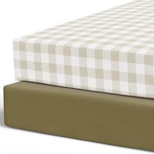 Pobibaby - 2 Pack Premium Fitted Neutral Crib Sheets for Standard Crib Mattress - Ultra-Soft Cotton Blend, Safe & Snug Fit, Stylish Gingham Crib Sheet (Khaki)
