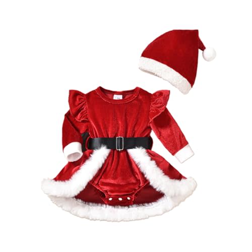Aiwpstoin Infant Baby Girl Christmas Outfit Santa Romper Dress Long Sleeve Fur Trim Velvet Xmas Princess Dresses
