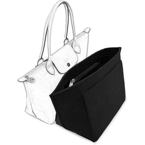 D.DUO Bag Insert Organizer, purse accessories, Suitable For Longchamp long handle tote organizer (Black, L（long handle）)
