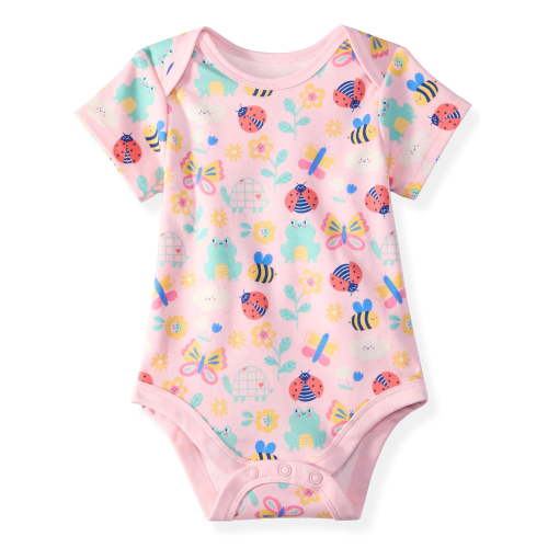 Garanimals Baby Girl Cotton Lap-Shoulder Short-Sleeve Bodysuit, 0–24M