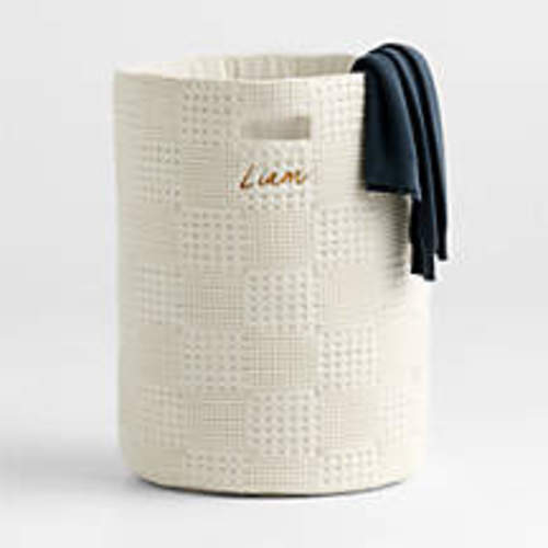 Nella Quarry Grey Organic Cotton Waffle Weave Hamper with Handles