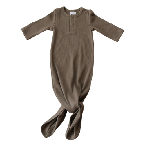 Organic Cotton Ribbed Knot Gown | Cocoa