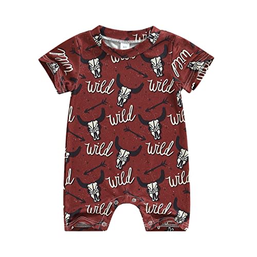 Muasaaluxi Western Baby Girl Boy Clothes Short Sleeve Cow Print Romper One Piece Bodysuit Shorts Summer Outfit