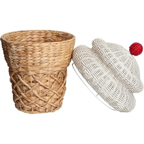 RGI Home Decorative Storage Bin, Ice Cream Cone Shaped Storage Basket, Made of Durable Woven Water Hyacinth, Great for Nursery, Bedroom, Playroom
