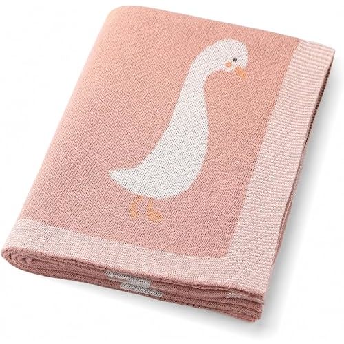 Loyfoky Baby Blanket 100% Cotton Knit Goose Newborn Receiving Blanket Pink
