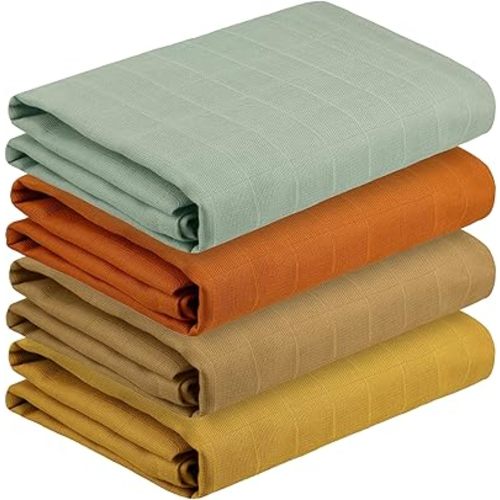 Featherhead™ 100% Cotton Muslin Swaddle Blankets for Baby Girl - Large 47”x 47” - Pre-Washed, Soft, & Breathable - Newborn Essential & Perfect Baby Registry Gift (4 Pack - Brown Solids)