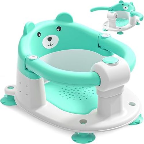 Baby Bath Seat for Babies 6 Months & up, Non-Slip Toddler Bath Seats for Babies Sitting Up, Safe Infant & Newborn Bathtub Chair with 4 Suction Cups & Soft Cushion for Shower,Mint