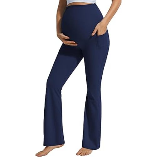 JOYSPELS Maternity Flare Leggings Over The Belly with Pockets – Soft, Comfortable Pregnancy Yoga & Daily & Work Pants