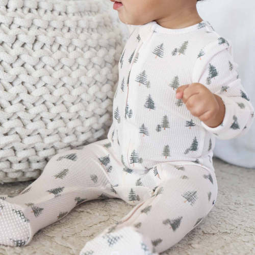 Evergreen Bamboo Waffle Zipper Footie