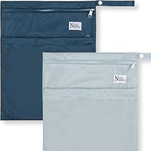 Nora's Nursery Wet Dry Bags with Two Zippered Pockets - Reusable and Washable for Swimming, Travel, Beach, Pool, Daycare, Cloth Diapers, Toiletries, and Wet Swimsuits - 11x15, Sea - 2-Pack