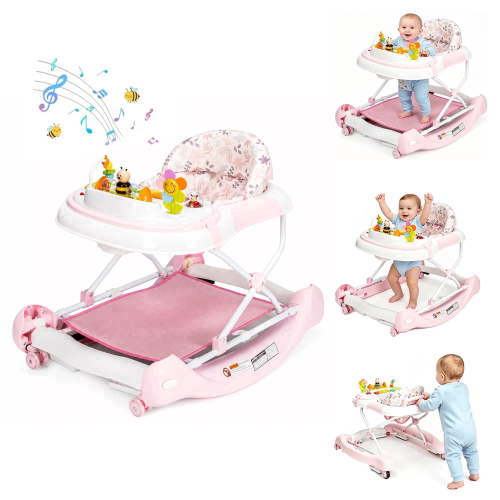5 in 1 Baby Walker with Music and Lights for Boys Girls 6-18 Months,Wheels,Bouncer,Combo Portable & Adjustable Height for Toddler Infant,Flower