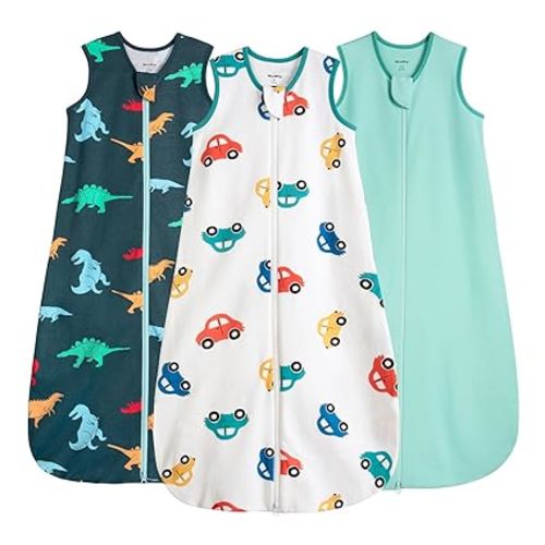 Baby Sleep Sack 12-18 Months 100% Cotton 0.5 Tog Baby Wearable Blanket for Toddler, 3 Pack Breathable Soft Lightweight Sleep Sacks with 2-Way Zipper