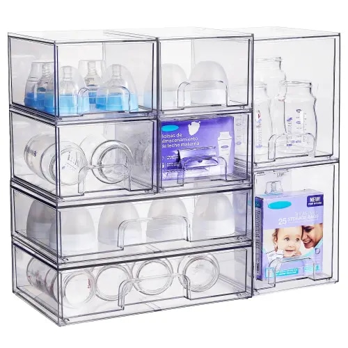 Vtopmart Stackable Bottles Storage Set 5/8 Clear Plastic Organizer Bins for Nursery Bottle Station Beauty Supplies Vanity Bathroom Cabinet Pantry Organization Multi-Size Flexible Design BPA-Free Safe Makeup Tray Christmas Gift - TikTok Shop