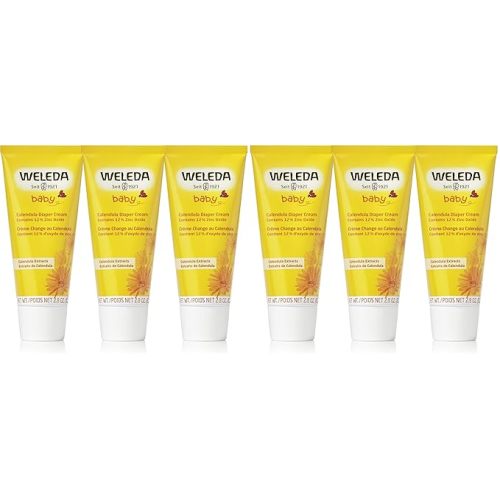 Weleda Baby Calendula Diaper Cream,2.8 Fluid Ounce,Plant Rich Protection with Calendula,Chamomile,Sweet Almond Oil,Lanolin and Zinc Oxide,(Pack of 6)