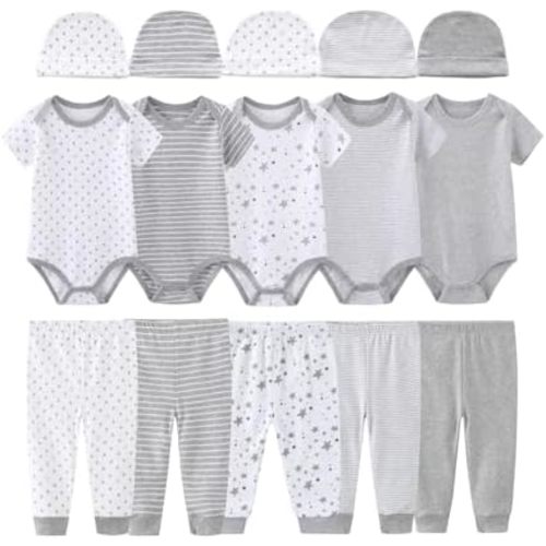 0-12 Months Unisex Baby Pants Sets New born Bodysuit and Hats 15 Pack Boy Girl Infant Comfort Outfit Clothes