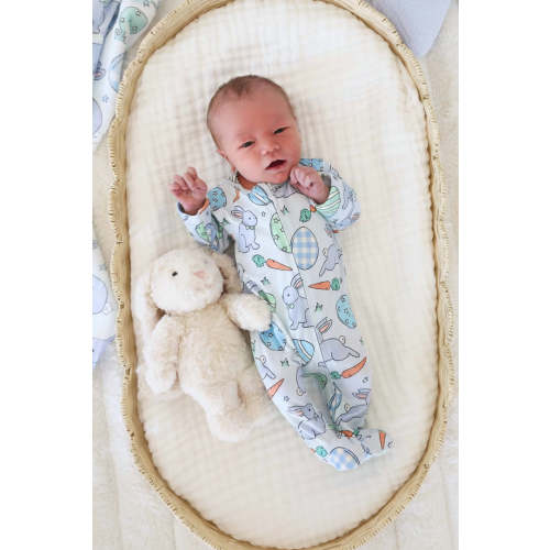 Hoppy Spring Zipper Footie | Blue