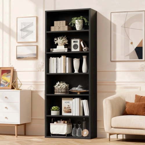 Homall 6-Shelf Standing Bookcase, Sturdy Storage for Home Office, Living Room,Black