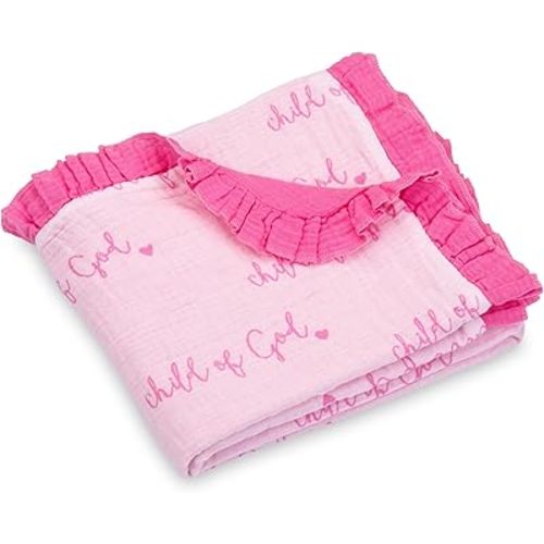 LollyBanks Muslin Baby Blanket, 100% Organic Cotton Ruffle Baby Blanket