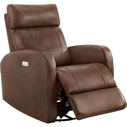 CHITA Genuine Leather Power Swivel Glider Recliner Chair for Adults, FSC Certified Electric Nursery Rocker Recliner Chair for Living Room, Light Brown