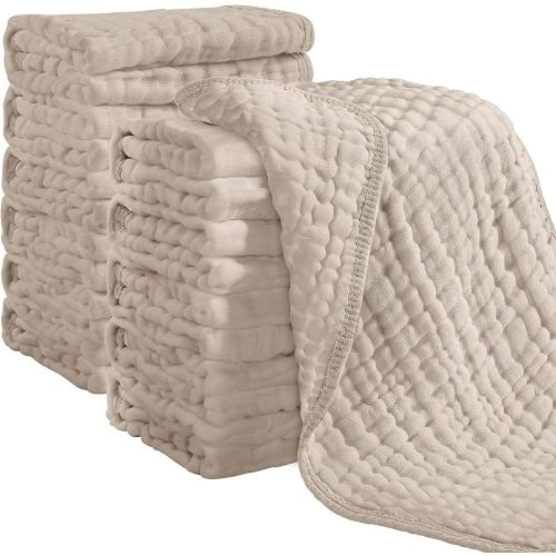 Looxii Muslin Burp Cloths 100% Cotton Muslin Cloths 12 Pack Large 20''x10'' Extra Soft and Absorbent Baby Burping Cloth for Boys and Girls (Apricot)