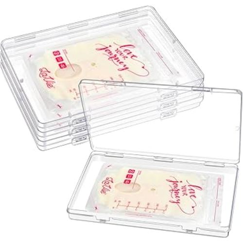 4 Pcs Clear Flat Breast Milk Freezer Storage Organizer, Space Saving Breastmilk Freezer Tray for Breastfeeding Bag Organization, Reusable Breastmilk Storage Containers, 7.48 x 5.11 x 0.67 in (4 Pcs)