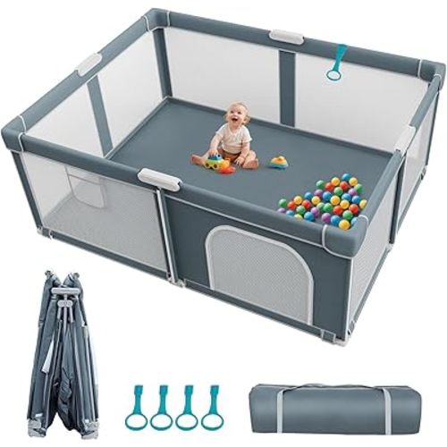 Foldable Baby Playpen - 71"×59" Collapsible Play Pen for Babies and Toddlers - Indoor Outdoor Foldable Play Yard with 4 Handles - Folding Baby Playpen with Bag Portable Travel Play Yard