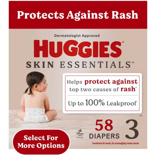 Huggies Skin Essentials Baby Diapers for Sensitive Skin, Size 3 (16-28 lbs), 58 Ct (Select for More)