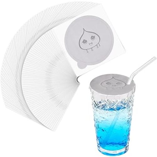 Drink Protective Cap 50 Pack, drink covers for alcohol protection, Keeps Unwanted Items From Getting Into Drink Cups, Universal Cup Lid for Fits Most Cup Sizes (water droplets, 50)