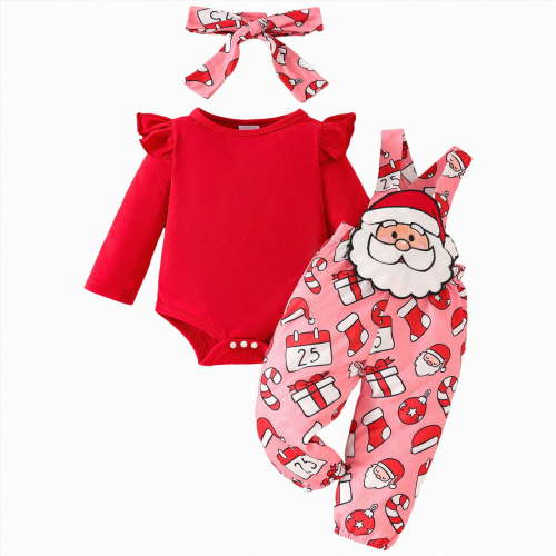 CAICJ98 Baby Girl Christmas Outfit Newborn Romper Gingerbread Pants Set Fall Winter Infant Clothes First Christmas 0 3 6 12 18 Months Baby Clothes for Girls (Red,6-9 Months)