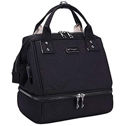 Mini Breast Pump Bag - Black Breast Pump Backpack with USB Charger Port and Cooler Pocket for Work