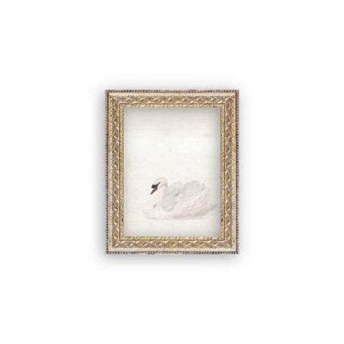 Petal Lane 8"x10" Swan Wall Art: Vintage Style, Gold Frame, Mixed Media, Animal Subject