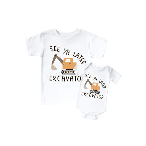 See Ya Later Excavator Graphic Bodysuit or Kids Tee | White