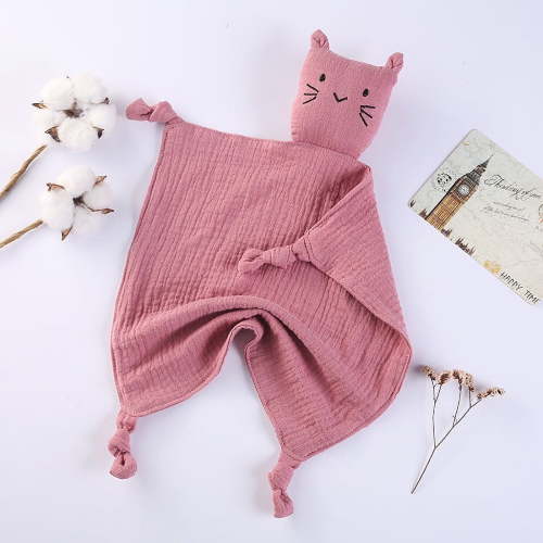 New Cat Baby Cotton Muslin Comforter Blanket Soft Newborn Sleeping Dolls Kids Sleep Toy Soothe Appease Towel Bibs Saliva Towel (Deep Skin pink)