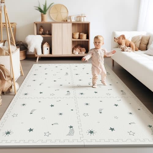 Baby Foam Play Mat, PIGLOG 72x48 Baby Crawling Mat, Floor Mats for Kids for Baby with Interlocking Floor Tiles, Toddler Play Mat for Indoor and Outdoor, Easy to Clean Playroom Floor Mat, Joy