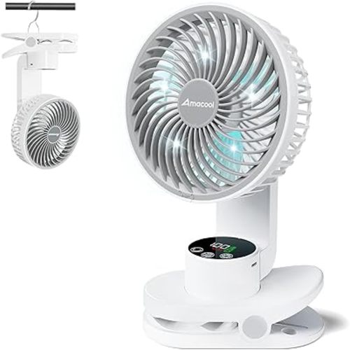 AMACOOL Desk Fan, Quiet Small Desktop Table Fans - 30Hrs Running, 270°Tilt, 90°Oscillating, Easy to Clean USB Fans, Smart Display Rechargeable Portable Fan for Home Office Bedroom Travel Camping